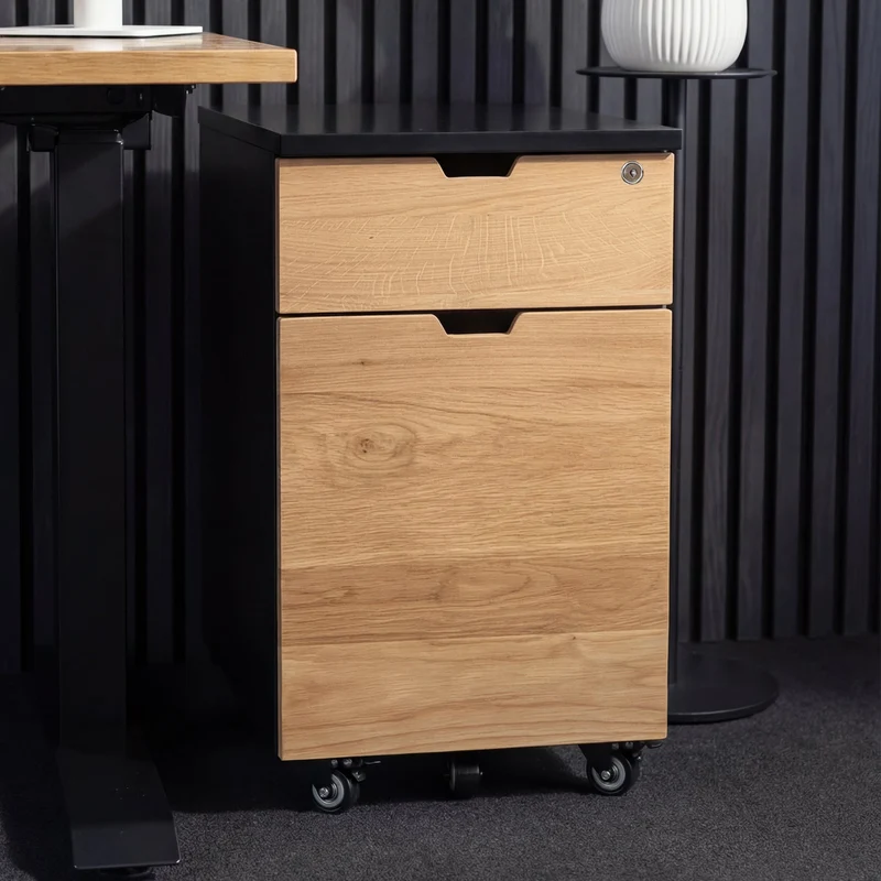 Desky Minimal Wooden Filing Cabinet - White / Sublime Teak Melamine