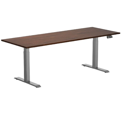 Desky Dual Rubberwood Sit Stand Desk 200cm Red Walnut Desktop and Space Grey Frame