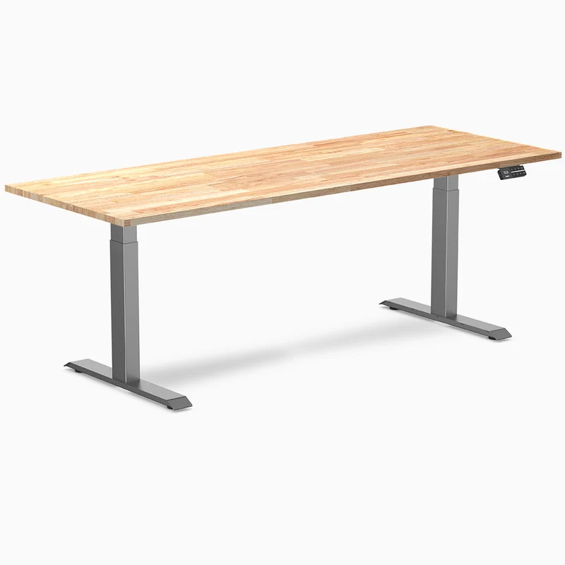 Desky Dual Rubberwood Sit Stand Desk 200cm Natural Timber Desktop and Space Grey Frame