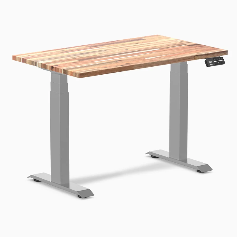 Desky Dual Mini Hardwood Sit Stand Desk 100cm Acacia Desktop and Grey Frame