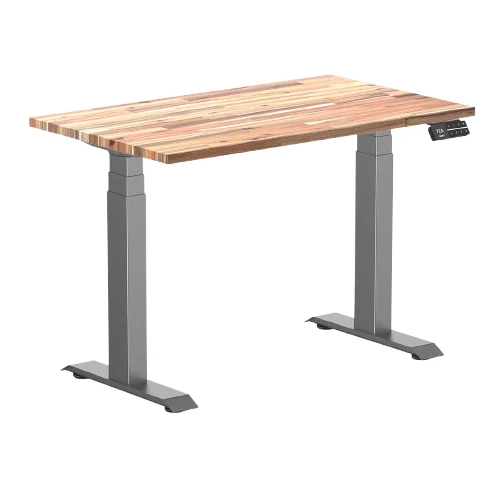 Desky Dual Mini Hardwood Sit Stand Desk 100cm Acacia Desktop and Space Grey Frame