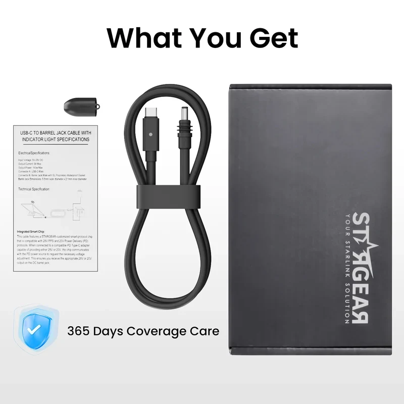 STARGEAR Mini 140W USB-C to DC Power Cable with LED for Starlink Mini 2m / 5m