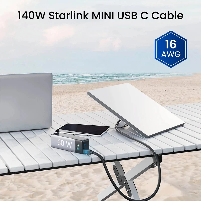 STARGEAR Mini 140W USB-C to DC Power Cable with LED for Starlink Mini 2m / 5m