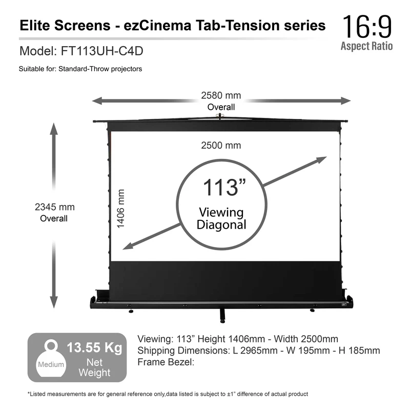 Elite Screens - EZ CINEMA TAB-TENSION PLUS - TELESCOPE SYSTEM (CineGrey 4D) - 113 Zoll & 121 Zoll