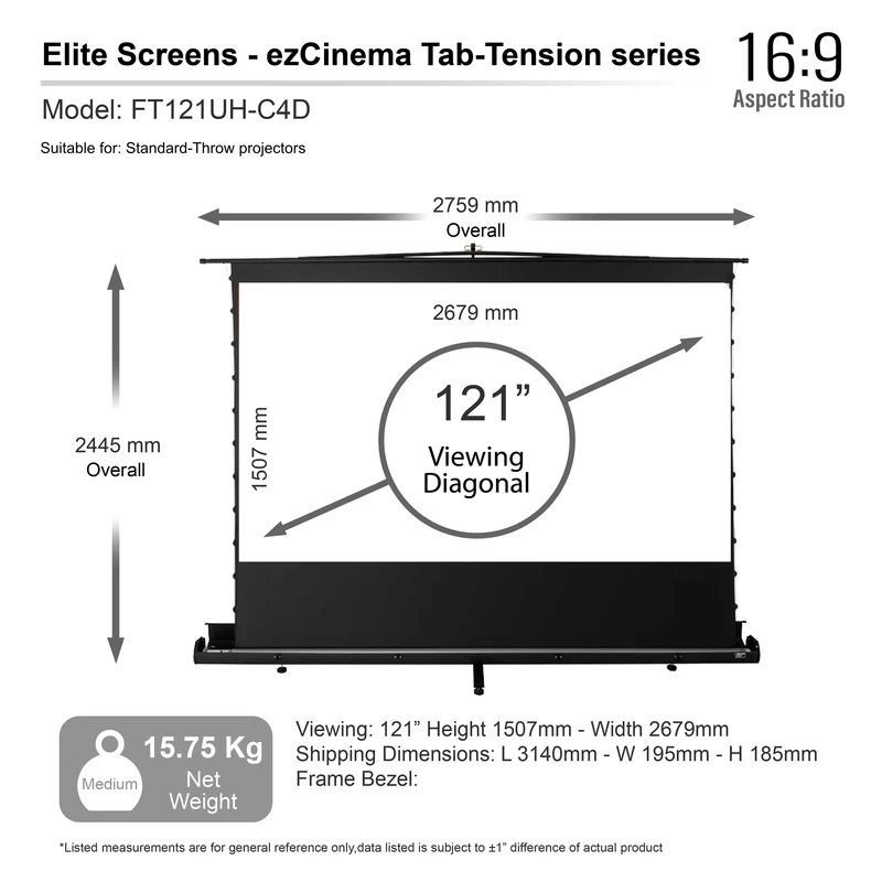 Elite Screens - EZ CINEMA TAB-TENSION PLUS - TELESCOPE SYSTEM (CineGrey 4D) - 113 Zoll & 121 Zoll