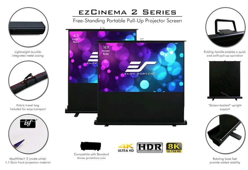 Elite Screens - EZ Cinema Plus 2 - Mobile Kofferleinwand mit MaxWhite 2 Tab-Tension (92 Zoll & 110 Zoll)