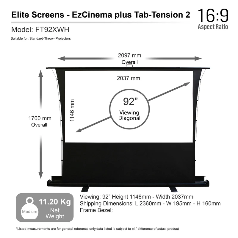 Elite Screens - EZ Cinema Plus 2 - Mobile Kofferleinwand mit MaxWhite 2 Tab-Tension (92 Zoll & 110 Zoll)