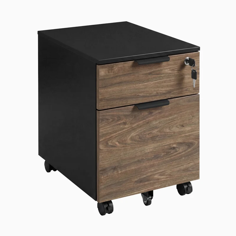 Desky Minimal Filing Cabinet - Black / White Melamine