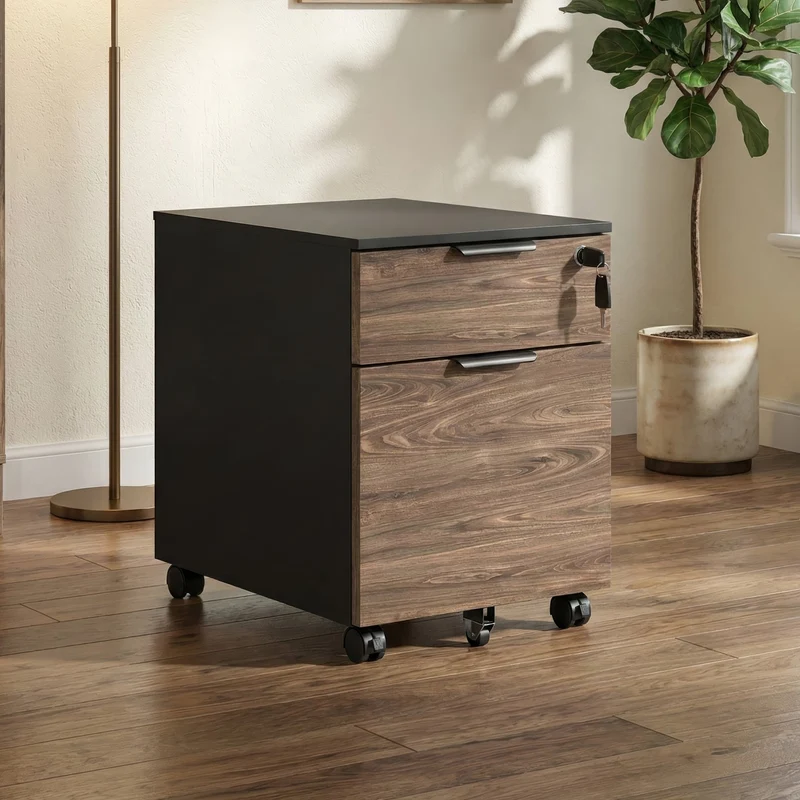 Desky Minimal Filing Cabinet - Black / Classic Oak Melamine