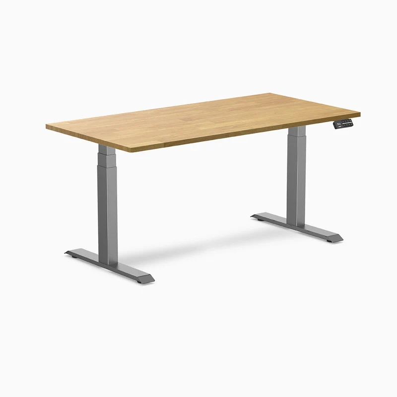 Desky Dual Rubberwood Sit Stand Desk 150cm Light Oak Desktop and Space Grey Frame