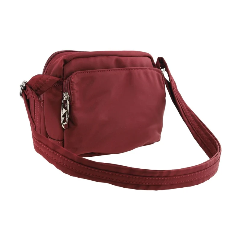 Pierre Cardin Nylon Anti-Theft Cross Body Bag Locking Strap RFID Blocking Wine