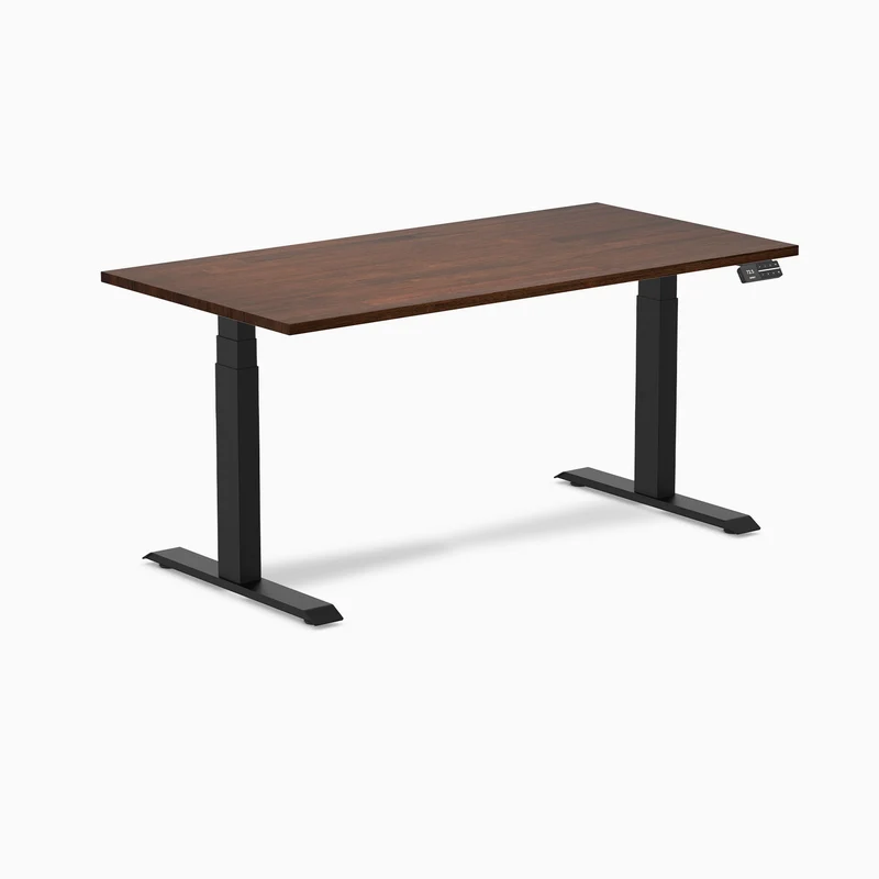 Desky Dual Rubberwood Sit Stand Desk 150cm Red Walnut Desktop and Matte Black Frame