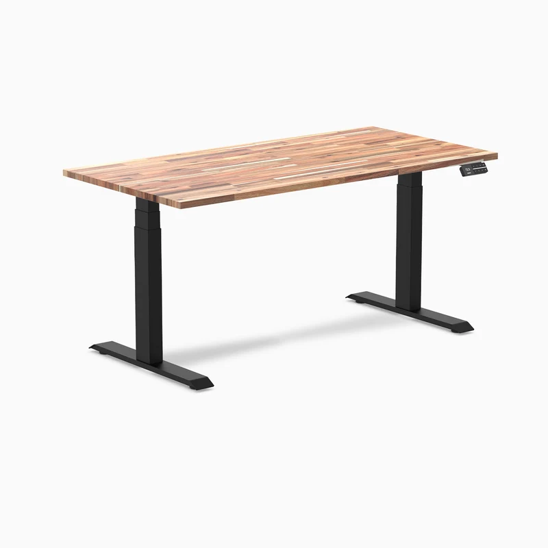 Desky Dual Hardwood Sit Stand Desk 150cm Acacia Desktop and Grey Frame