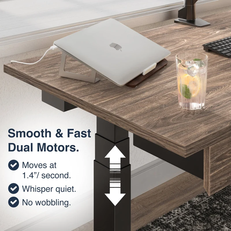 Desky Dual Melamine Sit Stand Desk 150cm Classic Oak Desktop and Matte Black Frame
