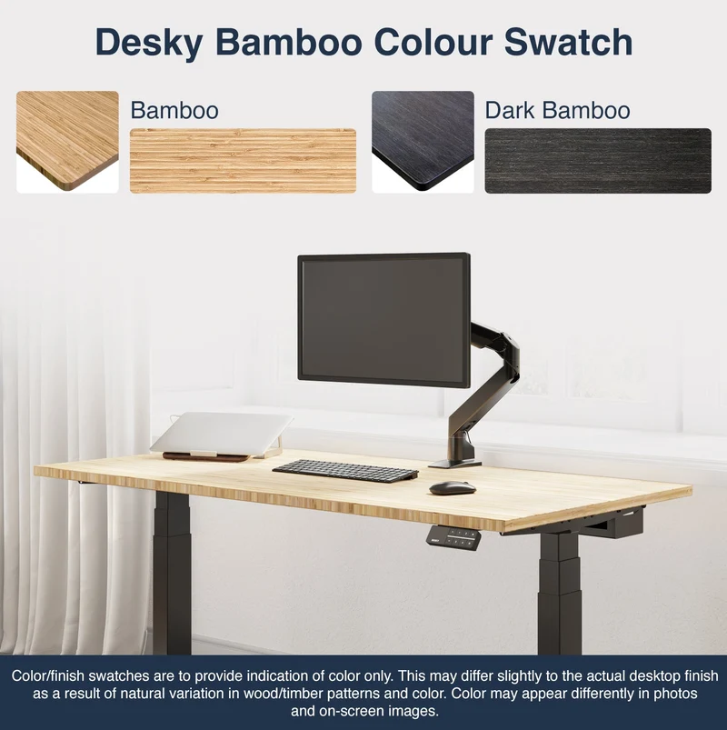 Desky Dual Bamboo Sit Stand Desk 150cm and Matte Black Frame