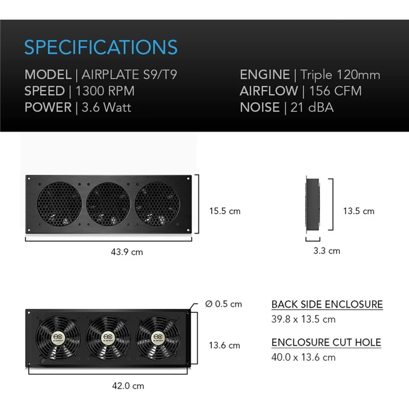 AC Infinity Airplate S9 Triple Fans 156 CFM Cabinet Cooler 120mm