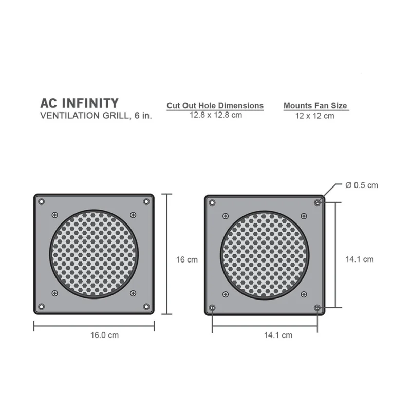 AC Infinity Airplate S3 Passive Cabinet Ventilation Grille Black 120mm