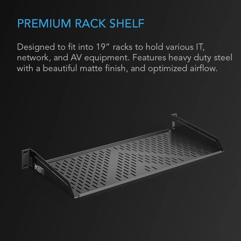 AC Infinity Vented Cantilever 1U Rack Shelf Steel 75cm Depth Black 8 Inch