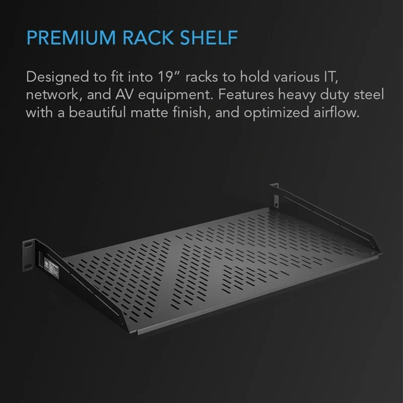 AC Infinity Vented Cantilever 1U Rack Shelf Steel Black 10 Inch