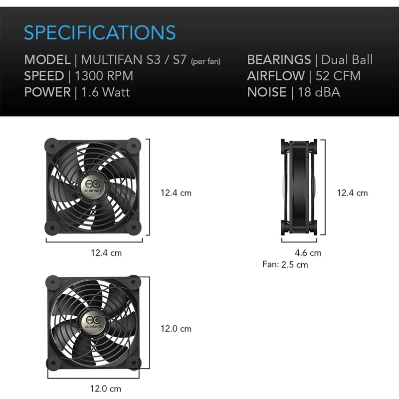 AC Infinity Multifan S3 52 CFM Spot Cooler USB Powered Quiet Fan 120mm