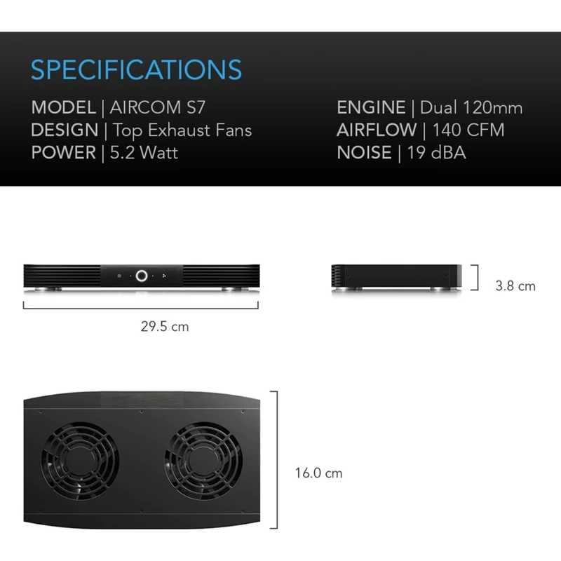 AC Infinity Aircom S7 140 CFM Component Cooler Top Exhaust Quiet Fan
