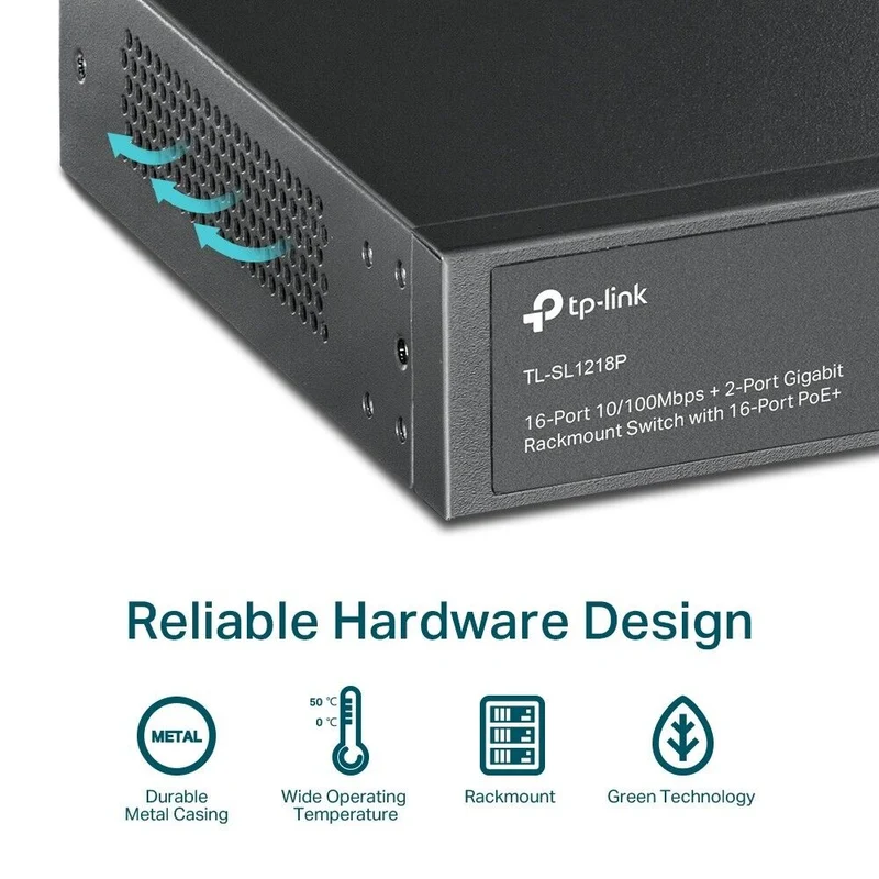 TP-Link TL-SL1218P 16-Port 10/100 Mbps + 2-Port Gigabit Rackmount Switch with 16-Port PoE+
