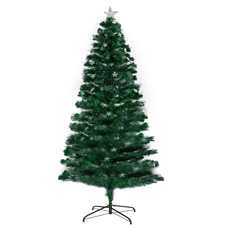 Christabelle 2.4m 8ft Pre-Lit Fibre Optic Artificial Christmas Tree with Multicolour Twinkling Star Lights