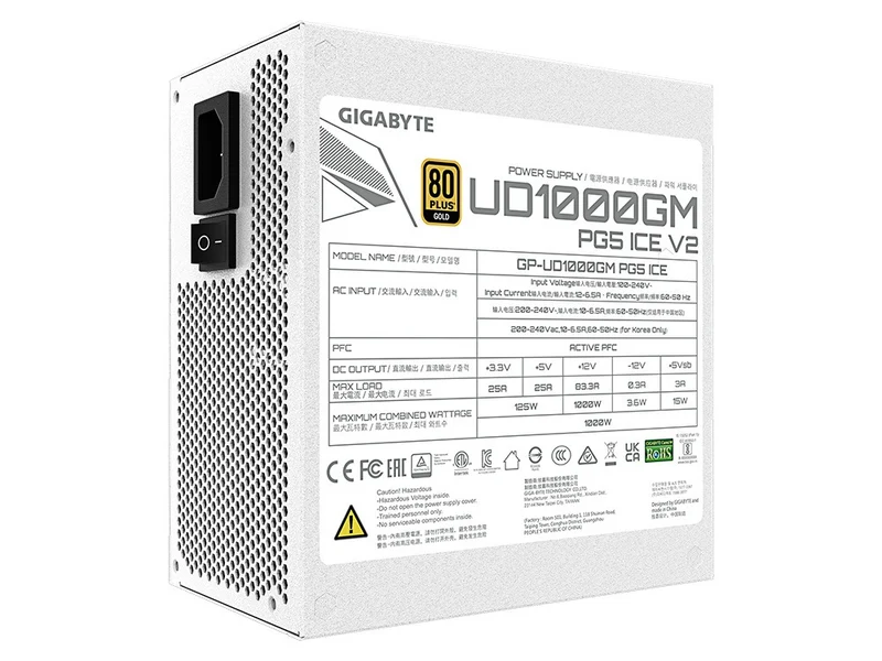 Gigabyte 1000W 80+ Gold Fully Modular PCIe 5.1 ATX 3.1 Power Supply (GP-UD1000GM PG5 ICE)