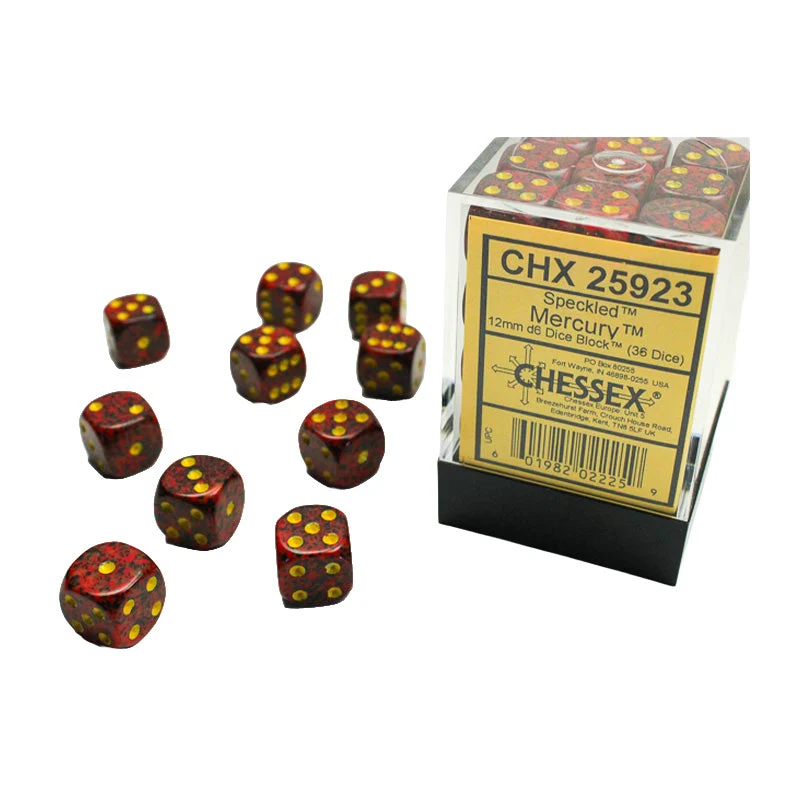 Chessex CHX 25923 Speckled 12mm D6 Mercury Block (36 Dice)
