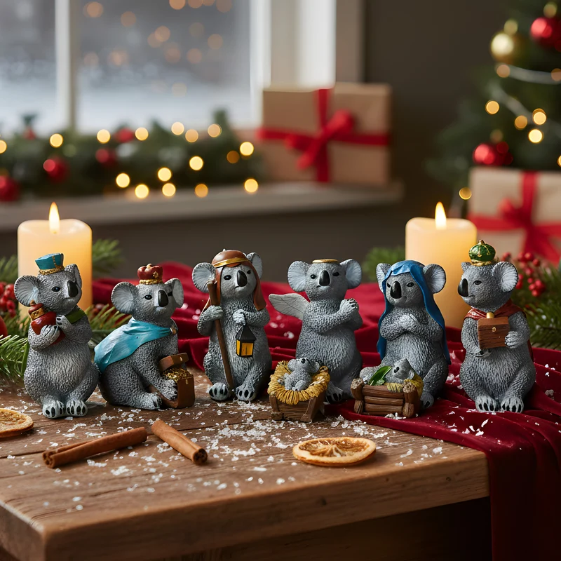Christabelle 7 Piece Koala Christmas Nativity Scene Christmas Tree Decoration Ornaments