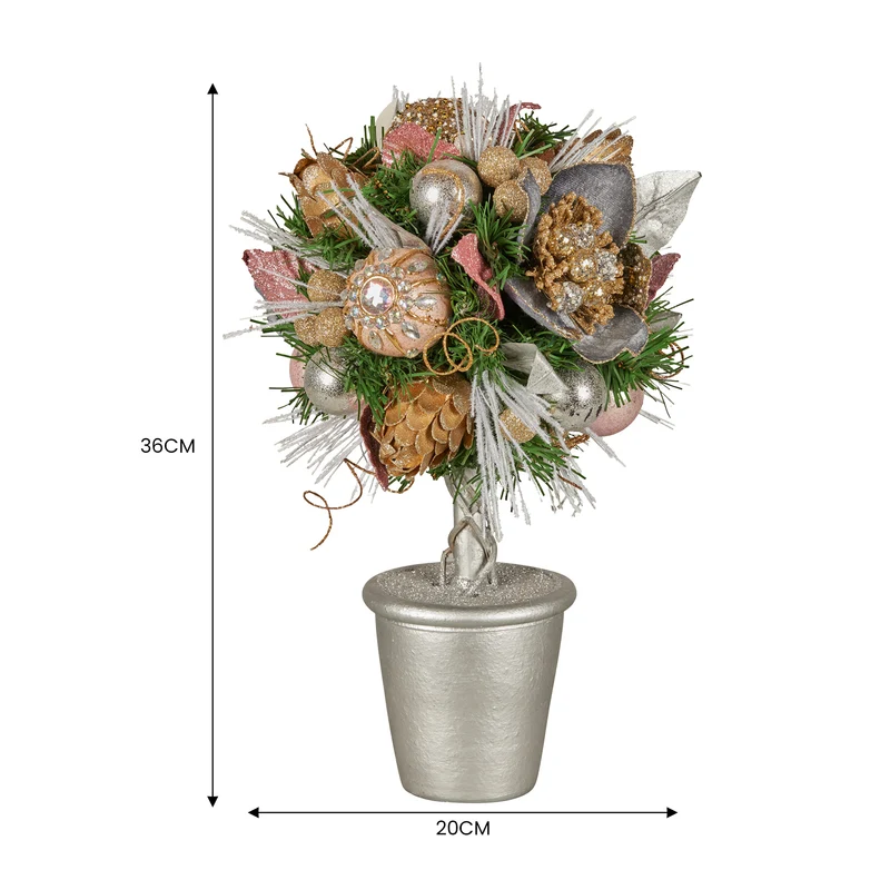 Christabelle 36cm Christmas Tabletop Topiary with Jewelled Baubles and Pine Cone