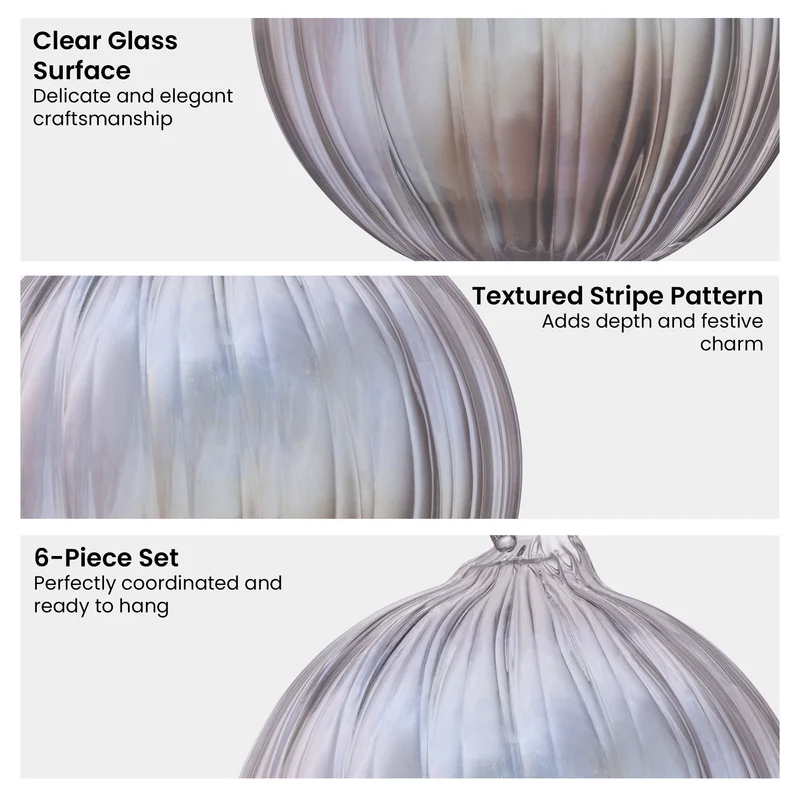 Christabelle Box of 6 Clear Glass Baubles with Stripe Pattern