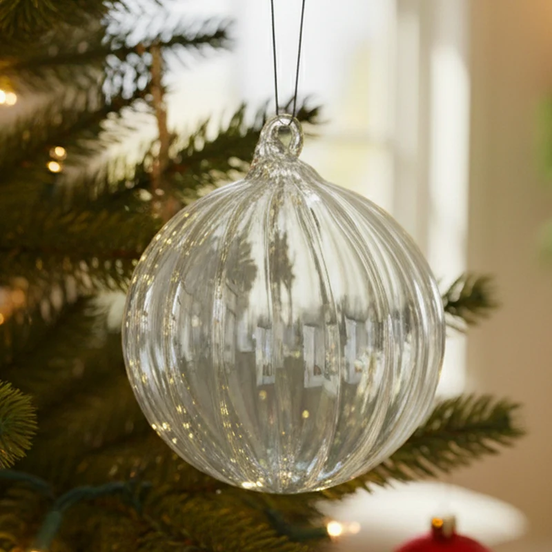 Christabelle Box of 6 Clear Glass Baubles with Stripe Pattern