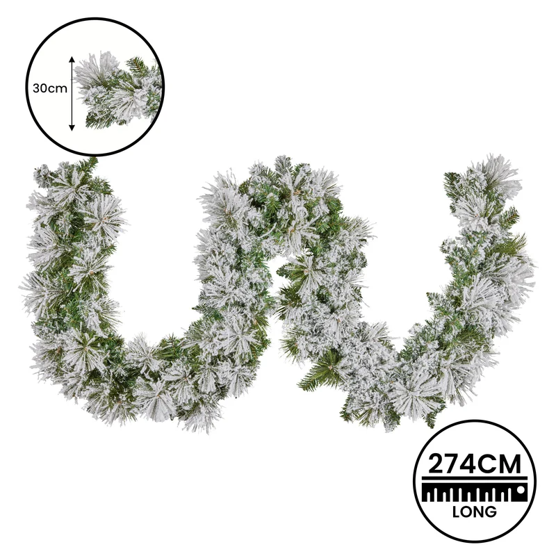 Christabelle Majestic Snow 274cm 9ft Prelit Flocked Christmas Garland with 100 Multi-Function LED Lights