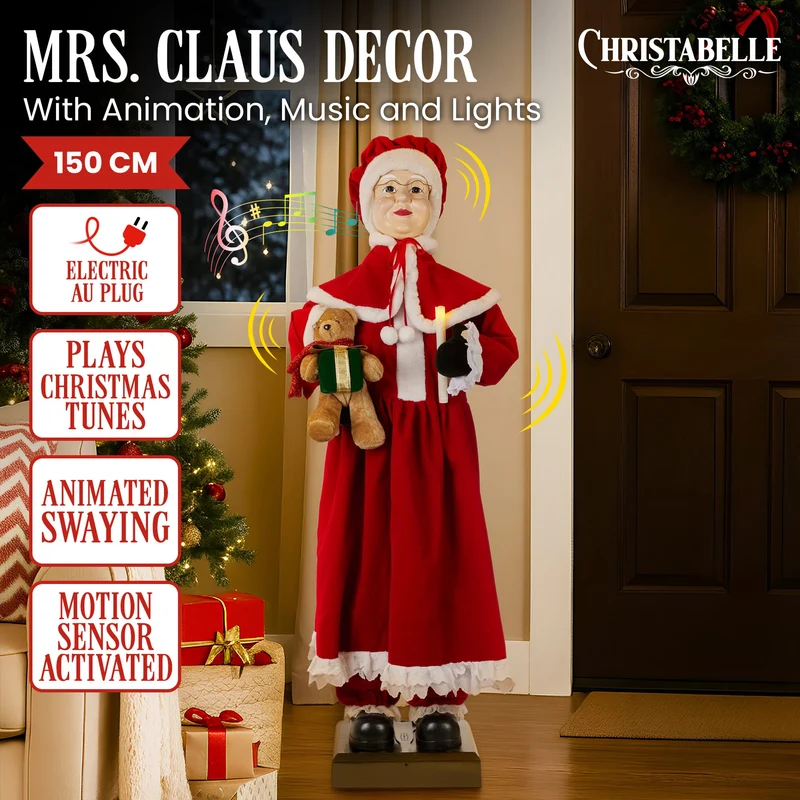 Christabelle Large 1.5m Musical Animated Mrs Claus Christmas Decoration with Candle Ornament