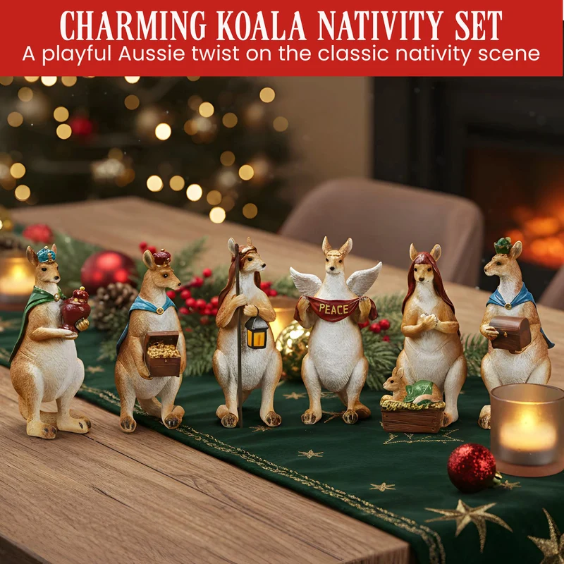 Christabelle 17cm Kangaroo Christmas Nativity Scene Christmas Tree Decoration Ornaments 7 Piece Set