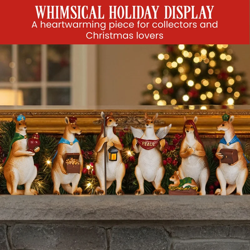 Christabelle 17cm Kangaroo Christmas Nativity Scene Christmas Tree Decoration Ornaments 7 Piece Set