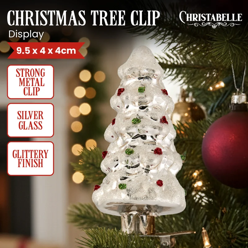 Christabelle Box of 6 Silver Glass Tree Ornaments with Glitter