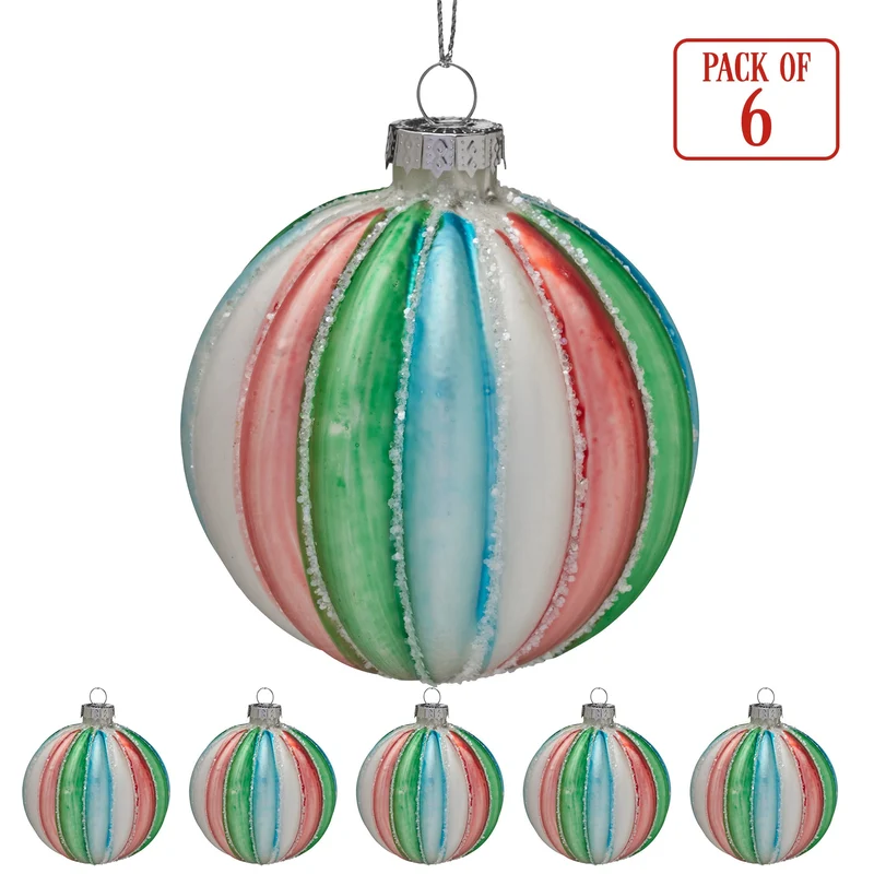 Christabelle Multi-Colour Glass Baubles 6Pcs Balls Christmas Tree Decoration Ornament