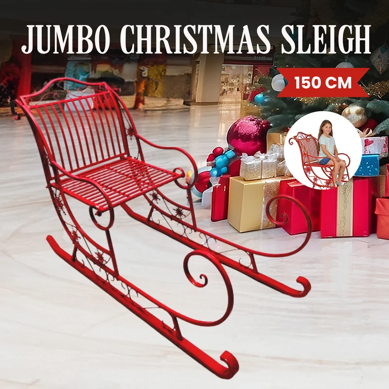Christabelle Christmas Sleigh with Red Finish- Metal 150cm
