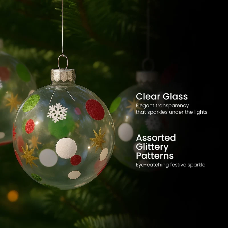 Christabelle Glass Baubles 6 Pcs with Assorted Patterns Balls Christmas Tree Decoration Ornament
