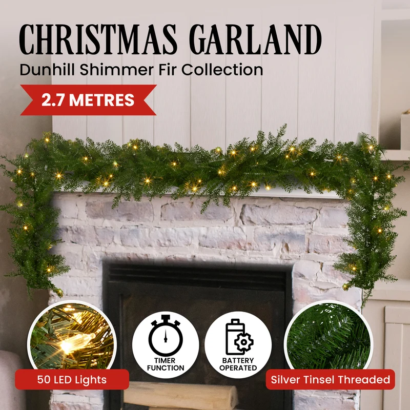 Christabelle 2.74m Christmas Garland with LED Lights Dunhill Shimmer Fir Tree Decoration Ornament