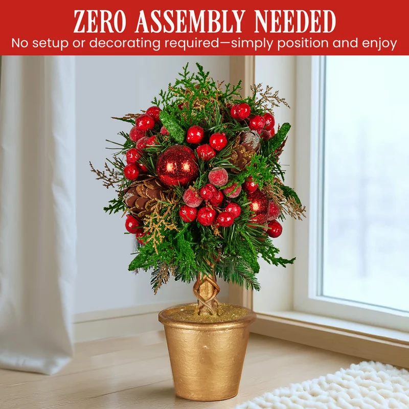 Christabelle 36cm Christmas Tabletop Topiary with Berries Baubles & Pine Cones