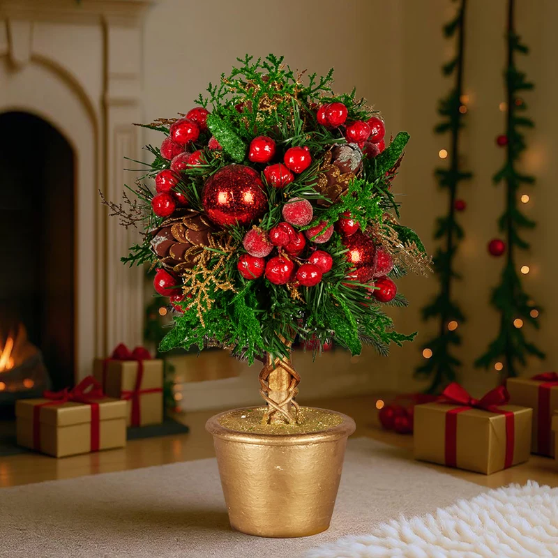 Christabelle 36cm Christmas Tabletop Topiary with Berries Baubles & Pine Cones