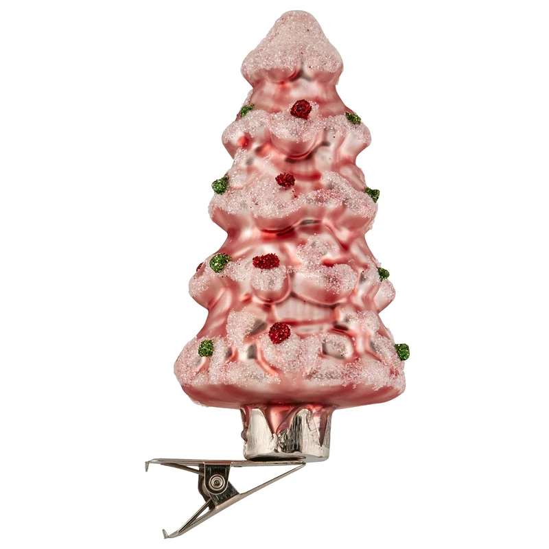 Christabelle Box of 6 Pink Glass Tree Ornaments with Glitter