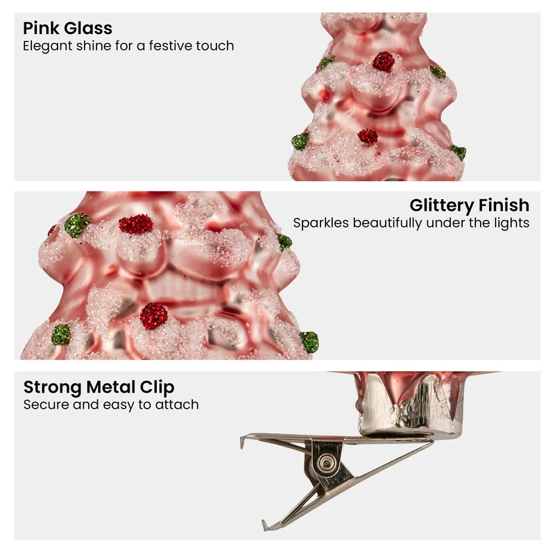 Christabelle Box of 6 Pink Glass Tree Ornaments with Glitter