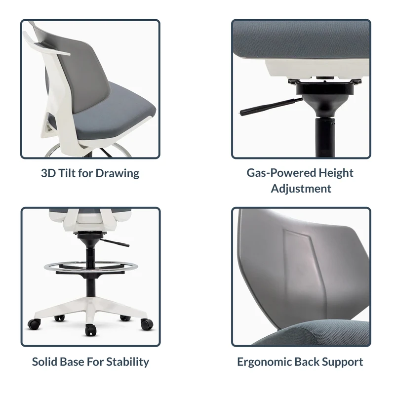 Desky Swivel 3D Tilt with Drafting Chair White/Grey