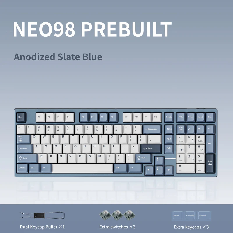 Qwetykeys Neo Studio Neo98 Prebuilt Wireless Mechanical Keyboard (Anodized Slate Blue)