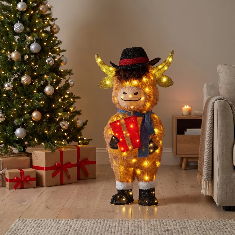 Christabelle 96cm Highland Cow Christmas Light Up Display LED Novelty Animal Gift Outdoor Indoor Xmas Yard Lawn Statue