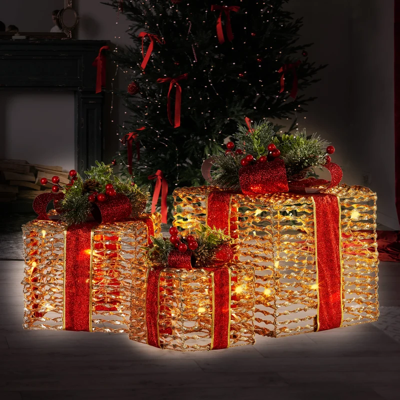 Christabelle Set of 3 Christmas Gift Boxes with Lights